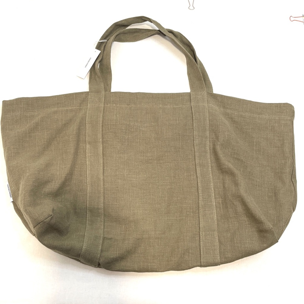 Urban French large linen Tote olive green lined inner zipper pouch